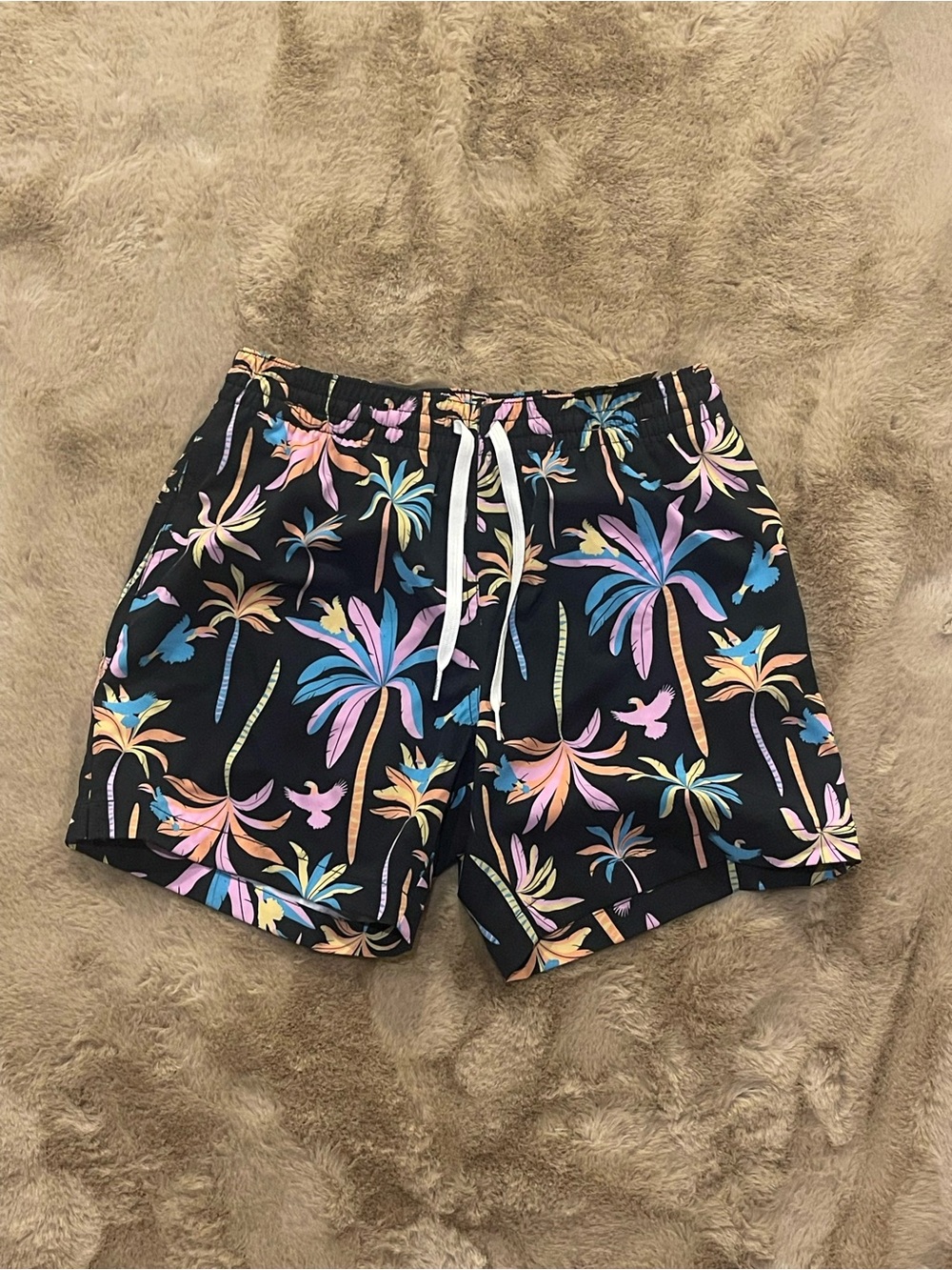 MENS CHUBBIES SWIM SHORTS TRUNKS BATHING SUIT BLACK PALM TREE LINED SMALL MEDIUM